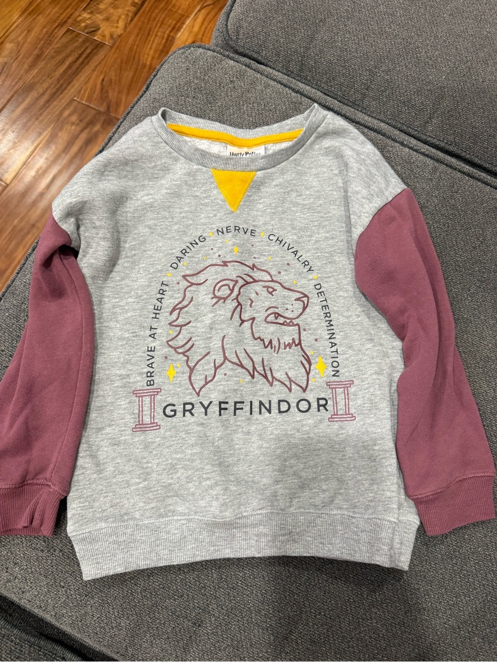 Gryffindor Kids Gray Sweatshirt with Maroon Sleeves and Yellow Accent